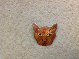 Vintage Sterling Silver Enameled Mexican Big Cat Face Pin Brooch Signed Maker Jf