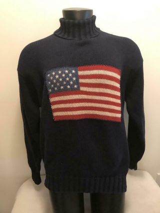 Vintage Ralph Lauren Polo Country Big Usa American Flag Sweater Mens Xl