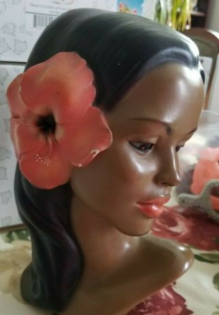 Vintage Marwal Hawaiian Hula Lady Head/bust With Flower Mid Century 9.  5”