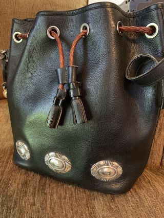 Dooney & Bourke Rare Vintage Southwest Drawstring Bucket Conchos Handbag Black