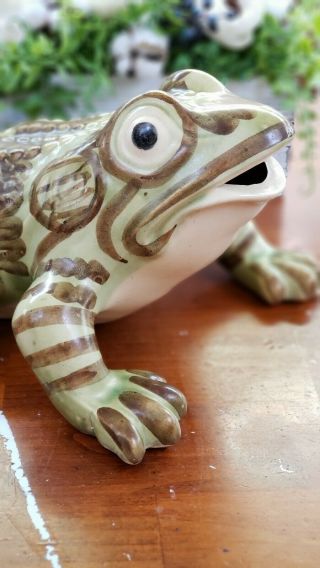Rare Extra Large Vintage Brush McCoy Art Pottery Frog Figure 10 Inches Antique 2