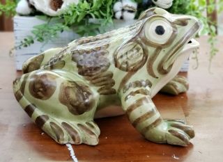 Rare Extra Large Vintage Brush McCoy Art Pottery Frog Figure 10 Inches Antique 7