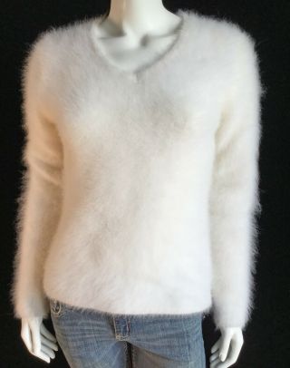 Fuzzy 60 Angora Sweater Vintage Choice Off - White Long - Sleeve Pullover 36 " - Bust