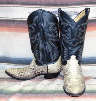 Mens Vintage Panhandle Slim Brown Snakeskin Leather Cowboy Boots 8.  5 Ee Good Con