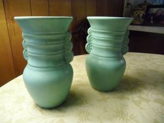 Vintage Matt Green Vases Arts & Crafts American Art Pottery