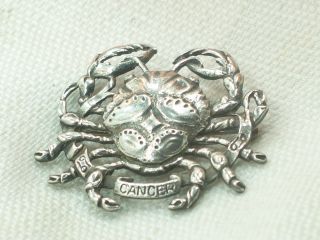 Estate Vintage Sterling Silver Cini Signed Zodiac Cancer Crab Pin Or Brooch