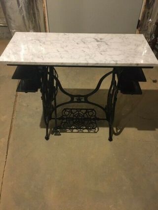 Vintage Sewing Table Black With White Marble Top This Is A Must Have Piece.