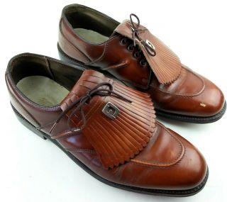 Vintage Footjoy Mens Golf Shoes 10.  5 B Brown Leather Kiltie Metal Spikes Fj 