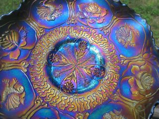 Fenton Dragon Lotus Antique Carnival Art Glass Blue Bowl Iridescent Vintage