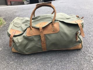 Vtg Orvis Gokey Duffel Bag Hunting Logo Stamp Weekend Luggage Canvas Leather