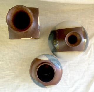 Set of 3 Vintage Ceramic Vases - Pottery Craft USA - Blues & Browns 3