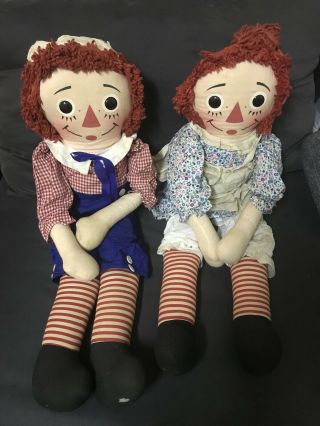 Vintage 31” Large Knickerbocker Raggedy Ann And Andy Dolls