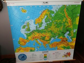 Vintage Cram Pull Down School Wall Map Europe Classroom Antique Map