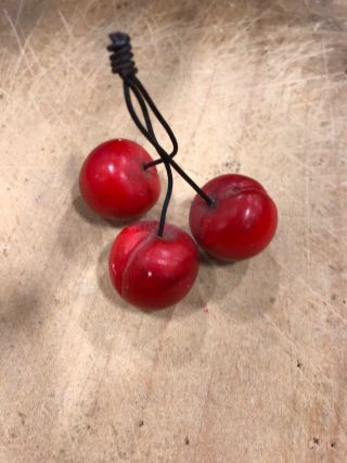 Early Vintage Antique Italian Alabaster Stone Fruit Red Cherries Nm,