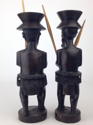 Vintage Ebony Wood Hand Carved Candlesticks Tribal Guards Candle Holders 6