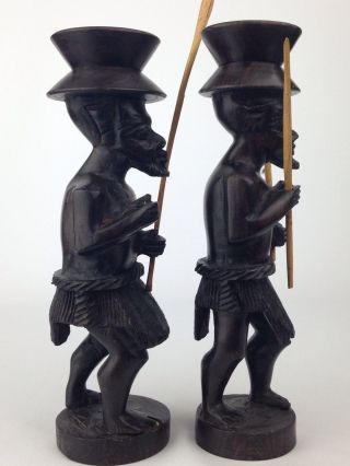 Vintage Ebony Wood Hand Carved Candlesticks Tribal Guards Candle Holders 8