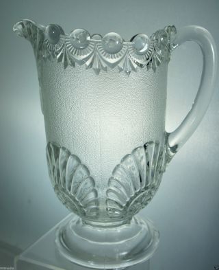 Vintage Depression Glass Frosted & Clear Glass Pitcher Shell/drop Pattern