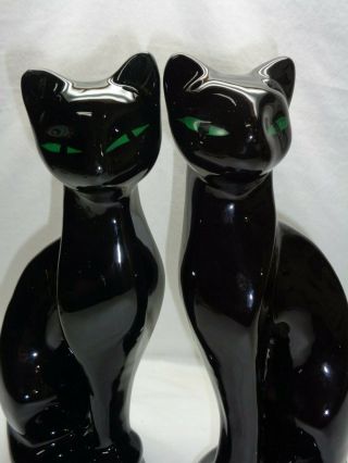 Vtg Black Green Eyed Cat Figurines Statue Mid Century Modern Ceramic Art Pottery