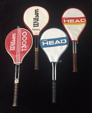 4 Vintage 70’s Tennis Racquets Amf Head Professional/standard,  Wilson T3000/t2000