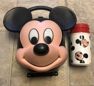 Rare Vintage Mickey Mouse Head Lunch Box By Aladdin Lunchbox & Thermo