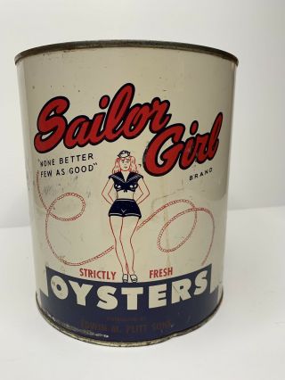 Vintage Sailor Girl Brand Oyster Gallon Tin Can - Packer