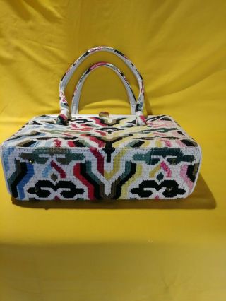 Vtg 60s Op Art Needlepoint Tapestry Handbag Purse White Pop Color Clasp carpet 7