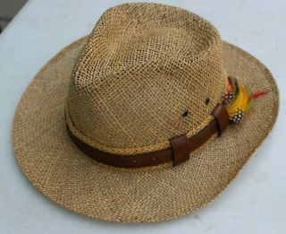 Vintage John B Stetson Mens Hilton Straw Panama Hat Fedora Leather Band Size M