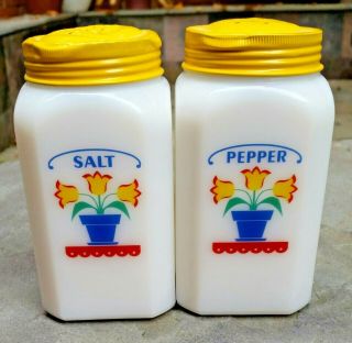 Vintage Mckee Tipp Salt & Pepper Shakers - Flowers Water Transfer Decals