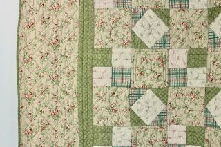 Vintage Laura Ashley Twin Bed Quilt Sage Green Coral Farmhouse Cottage