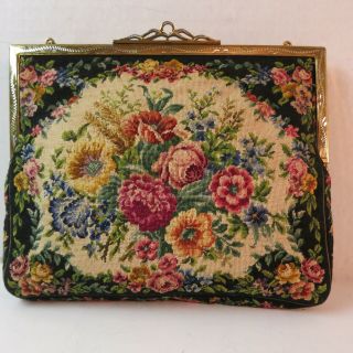 Vintage Petit Point Purse Floral Bag Handbag Circa 1950s