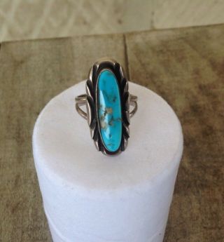 Vintage Navajo Sterling Silver & Turquoise Ring By Jason Livingston Signed Sz.  8