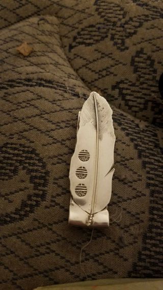 Old Pawn Vintage 925 Sterling Silver Feather Handmade Tribal Money Clip Holder