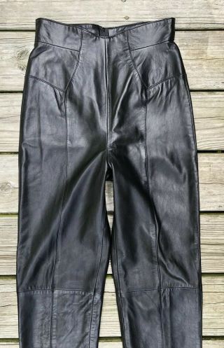 Vtg Michael Hoban North Beach Women’s Leather Pants 7 8 Black High Waist Skinny 2