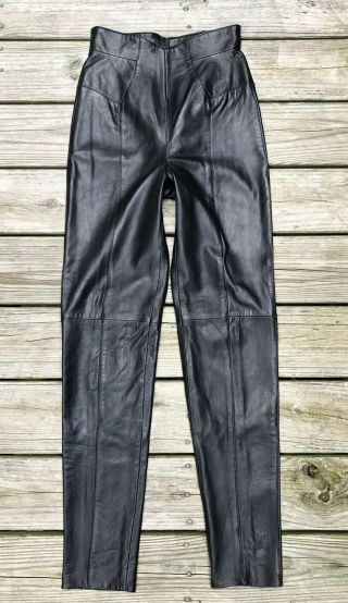 Vtg Michael Hoban North Beach Women’s Leather Pants 7 8 Black High Waist Skinny 3
