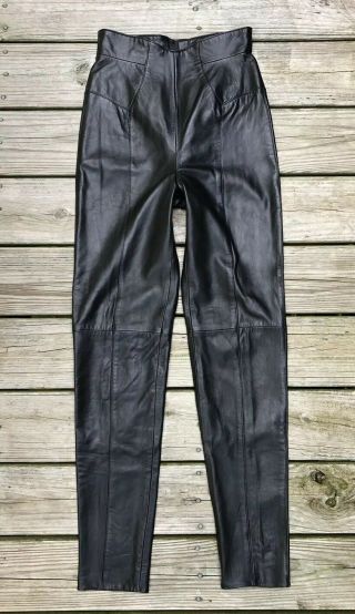 Vtg Michael Hoban North Beach Women’s Leather Pants 7 8 Black High Waist Skinny 4
