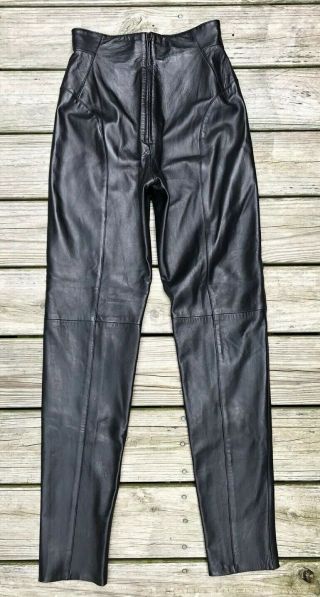 Vtg Michael Hoban North Beach Women’s Leather Pants 7 8 Black High Waist Skinny 7