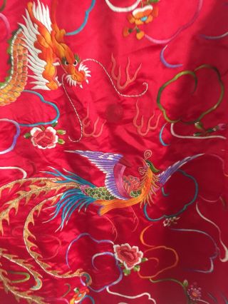 Vintage Chinese Red Silk Mythical Dragons/Firebirds Embroidered Jacket 3