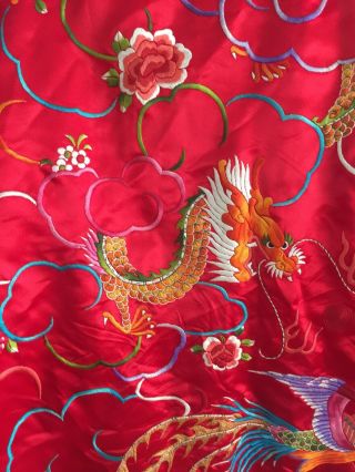 Vintage Chinese Red Silk Mythical Dragons/Firebirds Embroidered Jacket 4