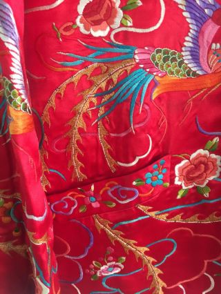 Vintage Chinese Red Silk Mythical Dragons/Firebirds Embroidered Jacket 8