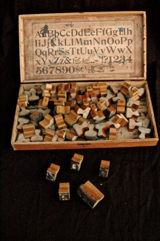 Collectible Real Vintage Rubber Stamp Alphabet / Wood Box / Authentic