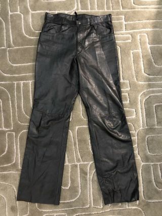 Vintage Schott Sportswear Black Leather Motorcycle Pants Mens 34