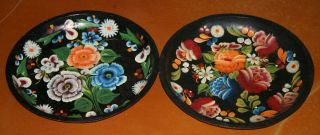 Vintage Mexico Wood Hand Painted Floral 15” Plates Bowls Mexican (2) Batea