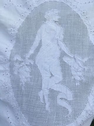 Antique White Bed Sheet (100 " X78 ") Embroidered Bow Vintage Queen