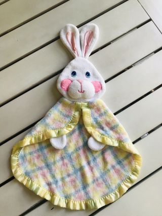 Vintage 1979 Fisher Price Bunny Multi Yellow Blue Pink Security Blanket Lovey