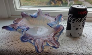Vintage 10 " Purple Blue Art Glass Bowl Centerpiece Candy Dish Mcm Murano Czech ?