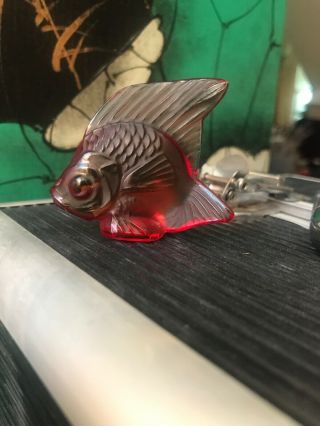 Vintage Lalique Fish,  Signed Red - Orange