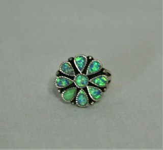 Vintage Zuni Gilson Opal Inlay Sterling Silver Flower Ring 8 Vibrant Blue