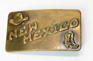 Rare Vtg Mexico Souvenir Belt Buckle With Hat & Boots Brass Cowboy Rodeo