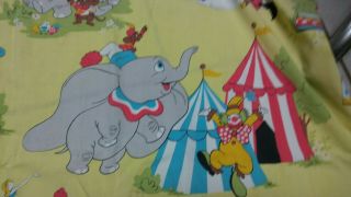Vintage Walt Disney Dumbo Full Size Flat Sheet Rare Perma Prest Fabric Bedding