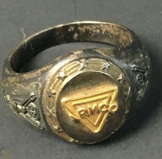 1940’s Vintage Sterling & 10k Gold Men’s Armco Steel Ring 11.  5 Ashland Ky